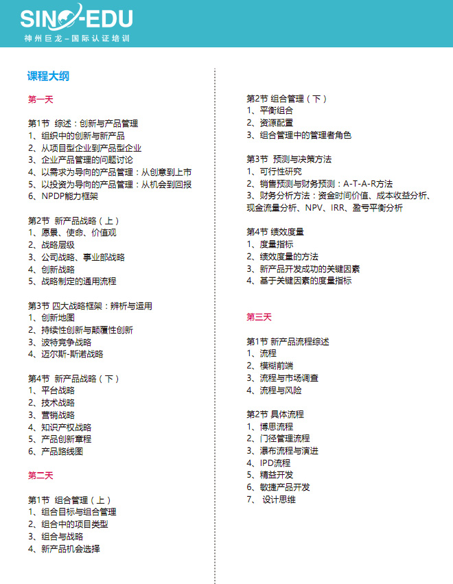 NPDP课程大纲